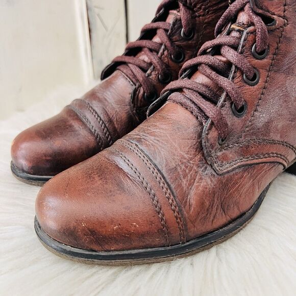 Steve Madden Troopa Brown Leather Worn Distressed Rustic Combat Boots 6.5M - Picture 2 of 10